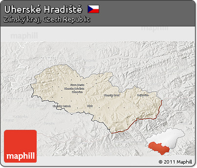 Shaded Relief 3D Map of Uherské Hradiště, lighten, semi-desaturated