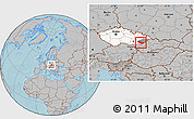 Gray Location Map of Uherské Hradiště, highlighted country, highlighted parent region, hill shading