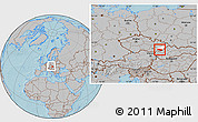 Gray Location Map of Uherské Hradiště, highlighted parent region, within the entire country, hill shading
