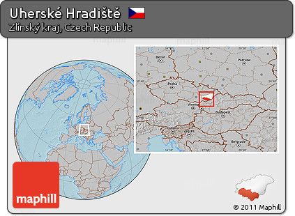 Gray Location Map of Uherské Hradiště, highlighted parent region, hill shading