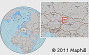Gray Location Map of Uherské Hradiště, highlighted parent region, hill shading