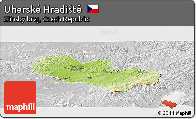 Physical Panoramic Map of Uherské Hradiště, lighten, desaturated