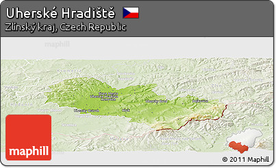 Physical Panoramic Map of Uherské Hradiště, lighten