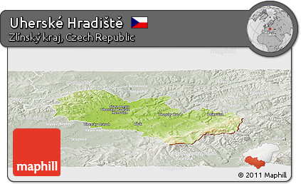Physical Panoramic Map of Uherské Hradiště, lighten, semi-desaturated