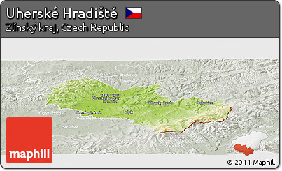 Physical Panoramic Map of Uherské Hradiště, lighten, semi-desaturated