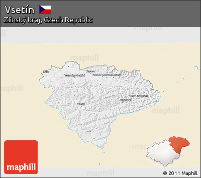 Classic Style 3D Map of Vsetín, single color outside