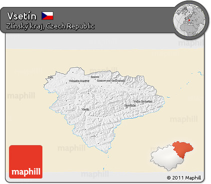 Classic Style 3D Map of Vsetín, single color outside