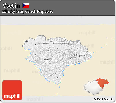 Classic Style 3D Map of Vsetín, single color outside