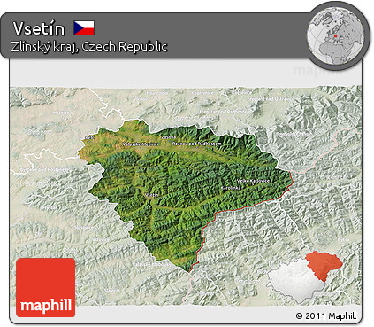 Satellite 3D Map of Vsetín, lighten