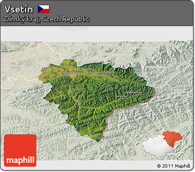Satellite 3D Map of Vsetín, lighten