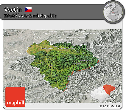 Satellite 3D Map of Vsetín, lighten, semi-desaturated