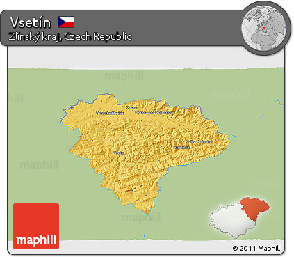 Savanna Style 3D Map of Vsetín, single color outside