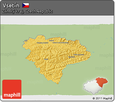 Savanna Style 3D Map of Vsetín, single color outside