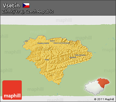 Savanna Style 3D Map of Vsetín, single color outside