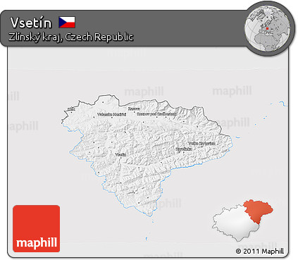 Silver Style 3D Map of Vsetín, single color outside