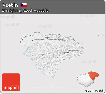 Silver Style 3D Map of Vsetín, single color outside
