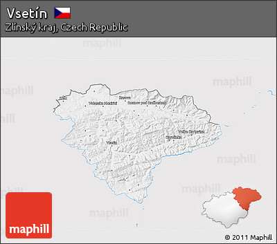 Silver Style 3D Map of Vsetín, single color outside