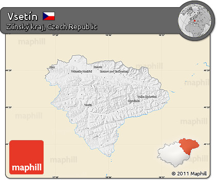 Classic Style Map of Vsetín, single color outside