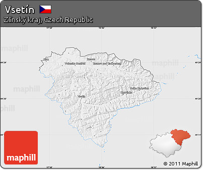 Silver Style Map of Vsetín, single color outside