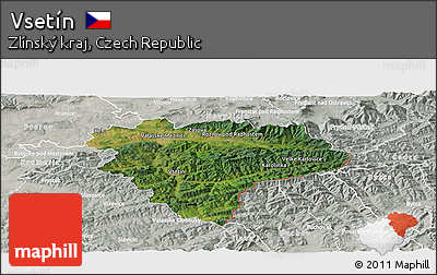 Satellite Panoramic Map of Vsetín, lighten, semi-desaturated