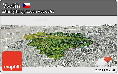 Satellite Panoramic Map of Vsetín, lighten, semi-desaturated