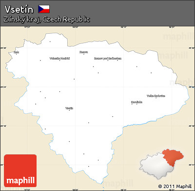 Classic Style Simple Map of Vsetín, single color outside