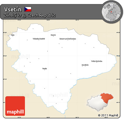 Classic Style Simple Map of Vsetín, single color outside
