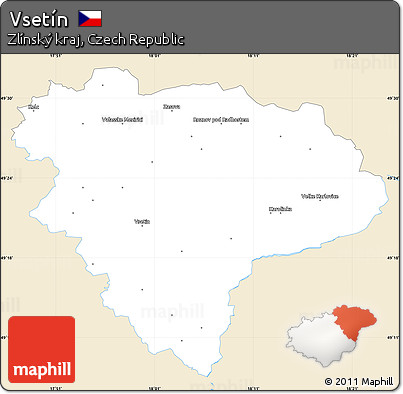 Classic Style Simple Map of Vsetín, single color outside