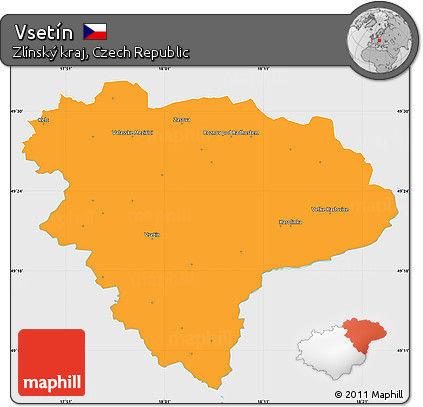 Political Simple Map of Vsetín, single color outside