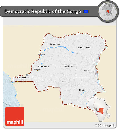 Classic Style 3D Map of Democratic Republic of the Congo, single color outside