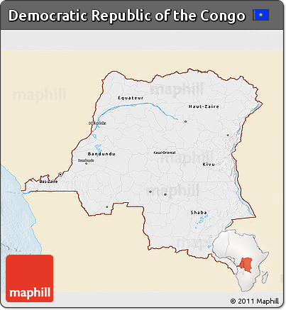 Classic Style 3D Map of Democratic Republic of the Congo, single color outside
