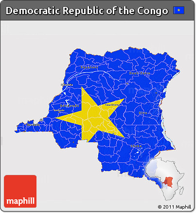 Flag 3D Map of Democratic Republic of the Congo, flag aligned to the middle