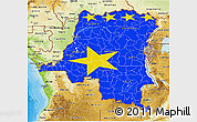 Flag 3D Map of Democratic Republic of the Congo, physical outside, bathymetry sea, flag rotated