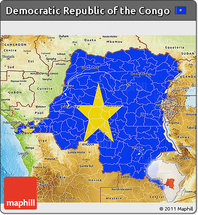 Flag 3D Map of Democratic Republic of the Congo, physical outside, bathymetry sea