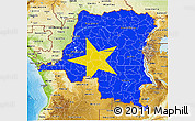 Flag 3D Map of Democratic Republic of the Congo, physical outside, flag aligned to the middle