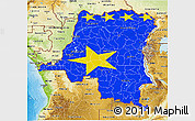 Flag 3D Map of Democratic Republic of the Congo, physical outside, flag rotated