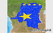 Flag 3D Map of Democratic Republic of the Congo, satellite outside, bathymetry sea, flag rotated