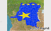 Flag 3D Map of Democratic Republic of the Congo, satellite outside, flag rotated