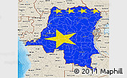 Flag 3D Map of Democratic Republic of the Congo, shaded relief outside, flag rotated