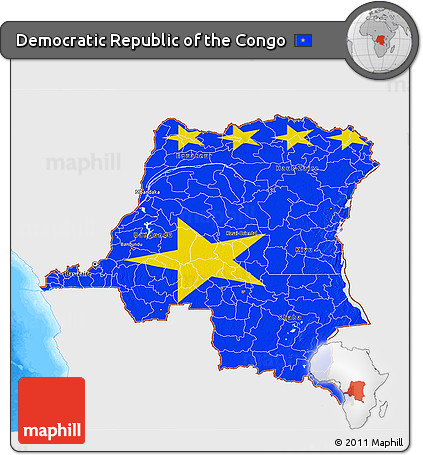 Flag 3D Map of Democratic Republic of the Congo, single color outside, bathymetry sea, flag rotated