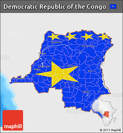 Flag 3D Map of Democratic Republic of the Congo, single color outside, bathymetry sea, flag rotated