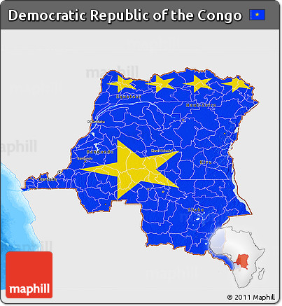 Flag 3D Map of Democratic Republic of the Congo, single color outside, bathymetry sea, flag rotated