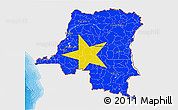 Flag 3D Map of Democratic Republic of the Congo, single color outside, bathymetry sea, shaded relief sea, flag aligned to the middle