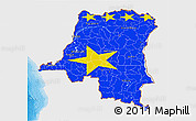Flag 3D Map of Democratic Republic of the Congo, single color outside, bathymetry sea, shaded relief sea, flag rotated