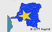 Flag 3D Map of Democratic Republic of the Congo, single color outside, satellite sea, flag aligned to the middle