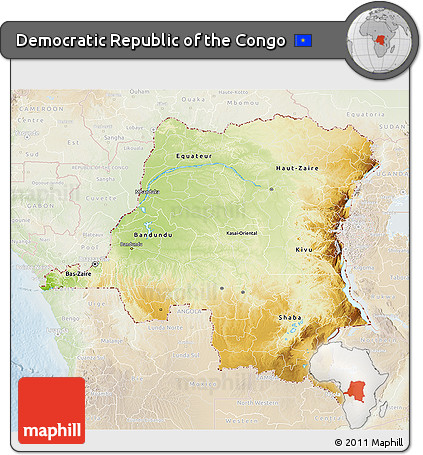 Physical 3D Map of Democratic Republic of the Congo, lighten