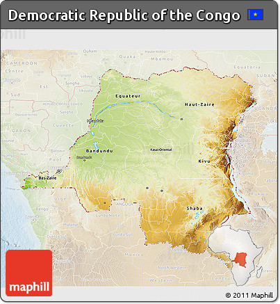 Physical 3D Map of Democratic Republic of the Congo, lighten