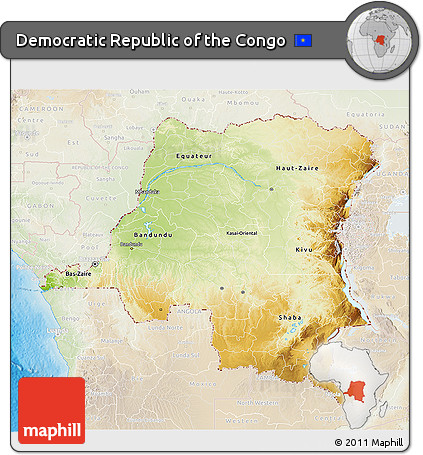 Physical 3D Map of Democratic Republic of the Congo, lighten, land only