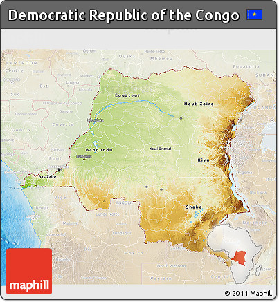 Physical 3D Map of Democratic Republic of the Congo, lighten, land only