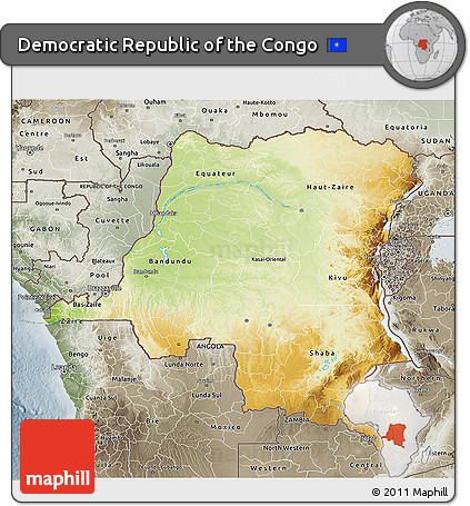 Physical 3D Map of Democratic Republic of the Congo, semi-desaturated